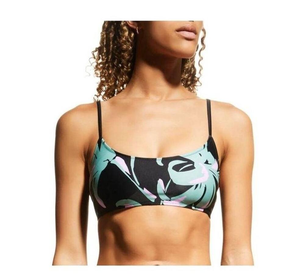 NWT Tanya Taylor Tropical Kaia Bikini Swim Top Adjustable Straps L Black Pink
